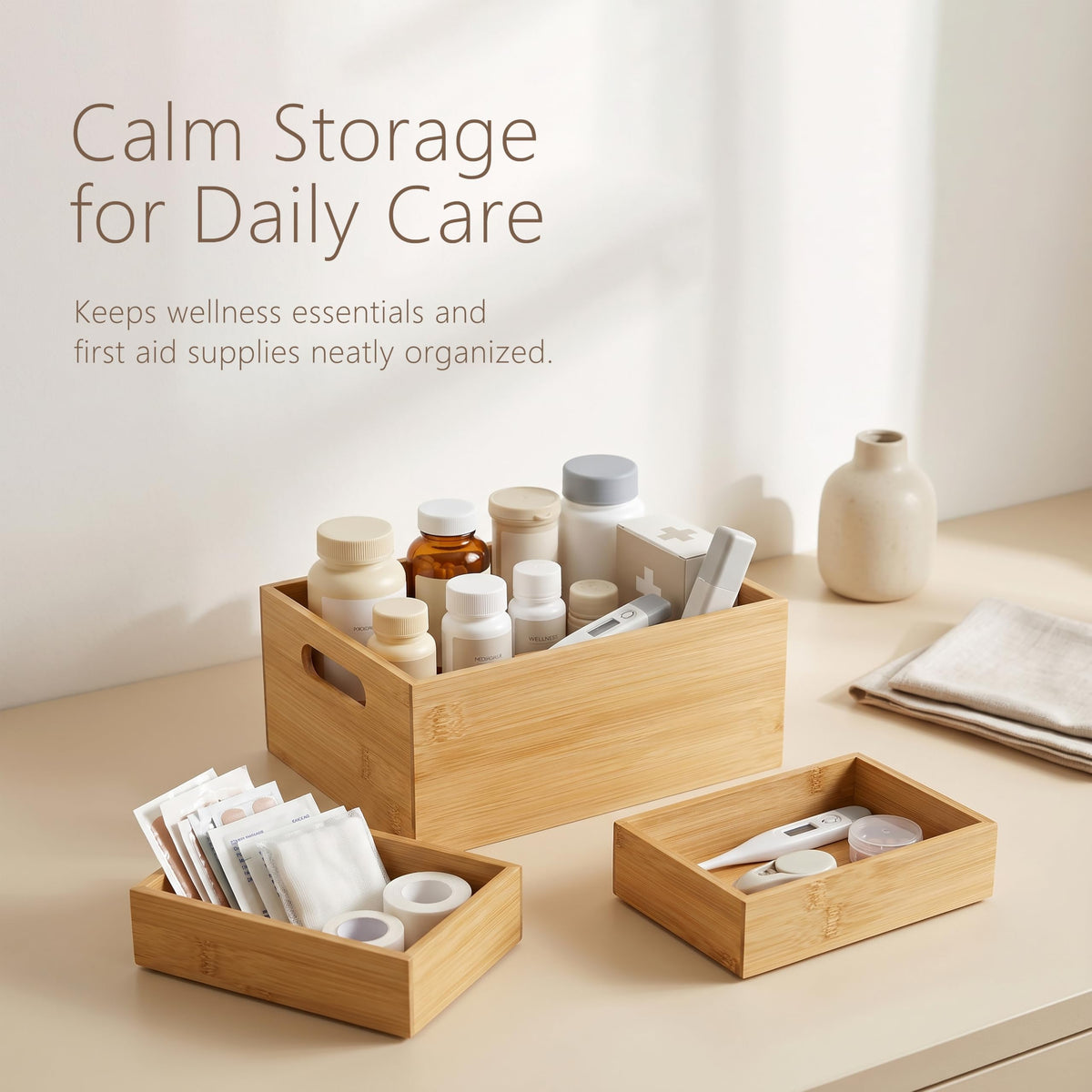 3 Pack Bamboo Storage Box with Handle C825