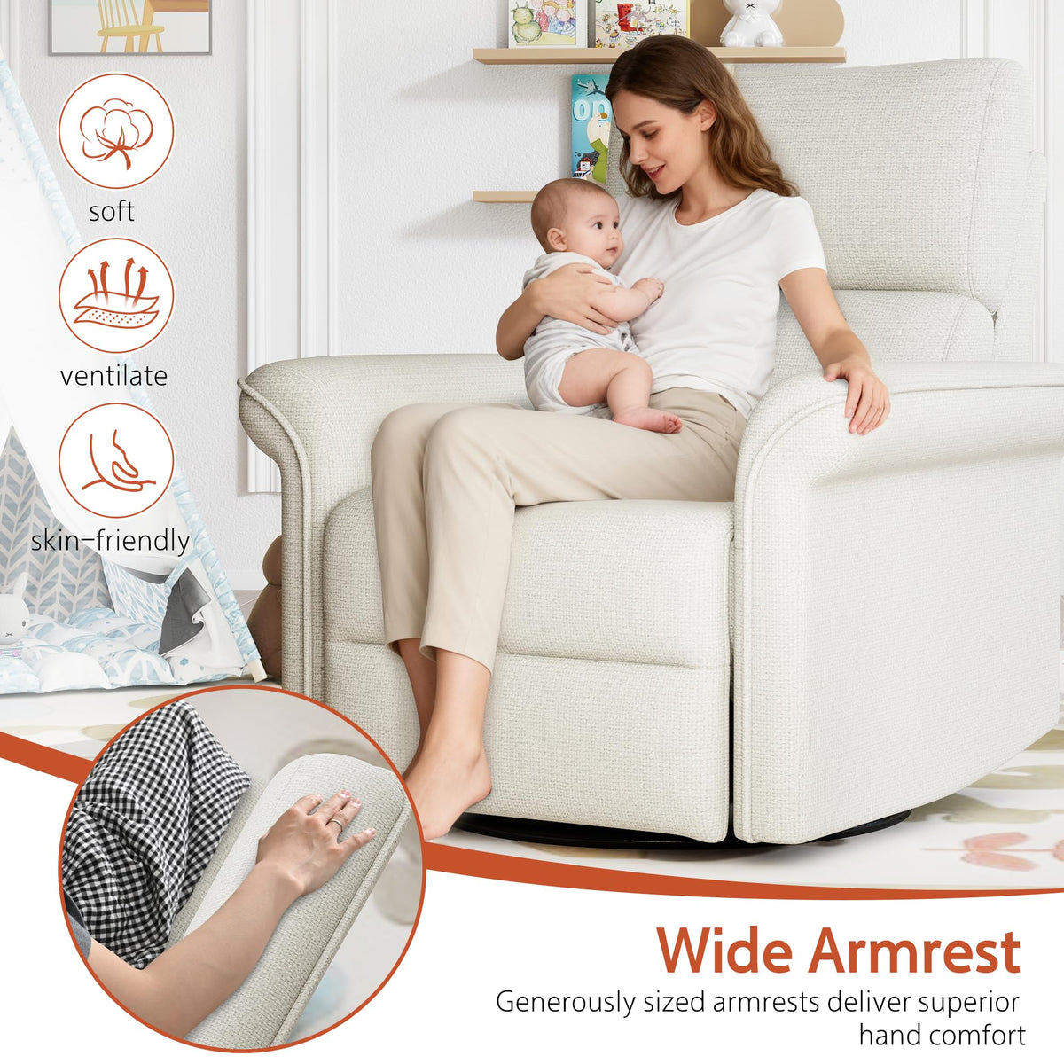 Fabric Light Gray Swivel Rocker Recliner Chair K877651