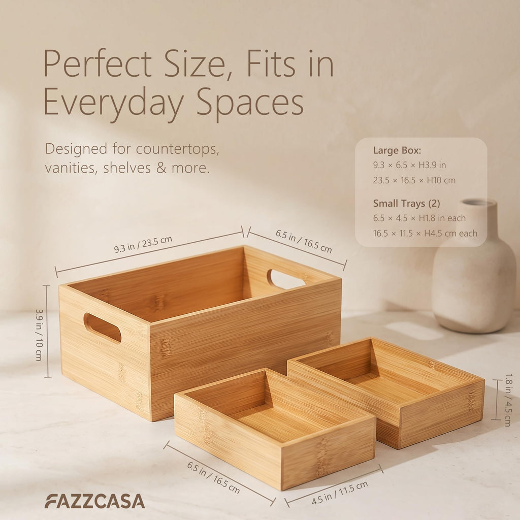 3 Pack Bamboo Storage Box with Handle C825