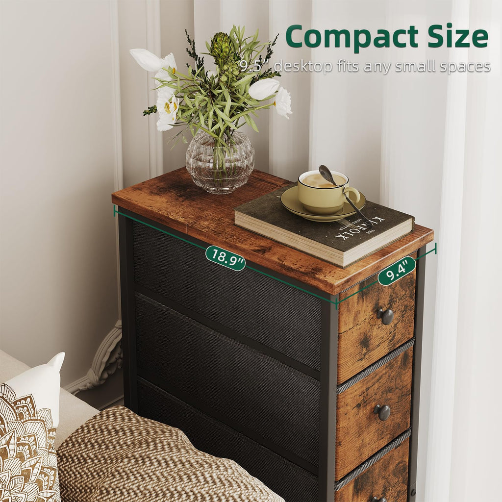 Narrow 5 Fabric Drawers Rustic Brown Dresser W56255