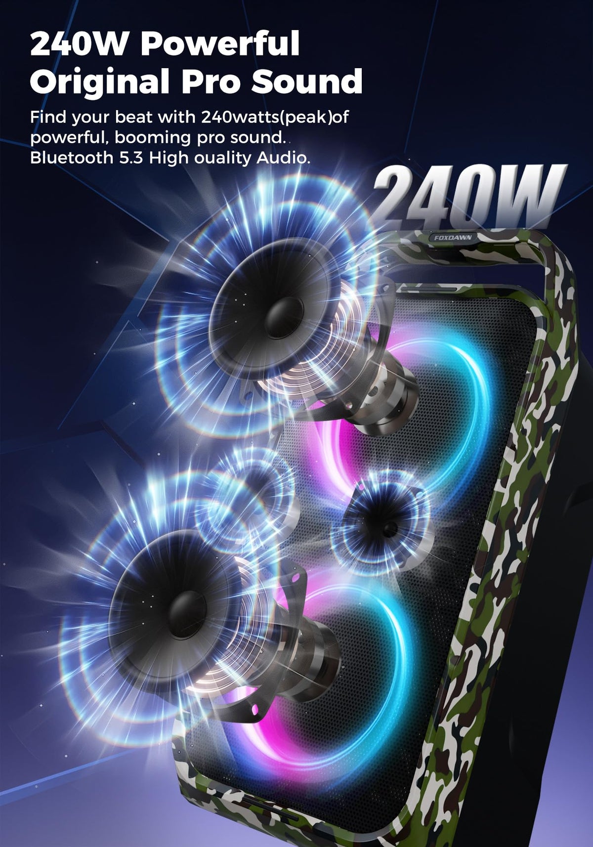 Portable Bluetooth Speaker 240W Loud Bass 15 Hours Battery H4829