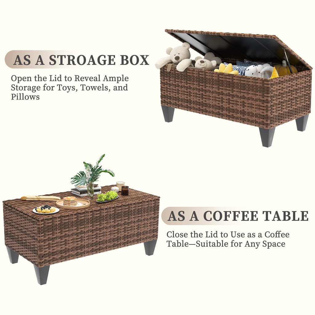 5 Pieces Wicker Rattan Patio Furniture Set with Storage Table N18438