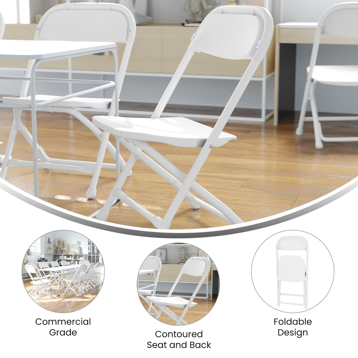 White Kids Plastic Folding Chairs Set of 10 S800269