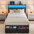Grey Upholstered Twin Bed Frame with 2 Storage Drawers E8860