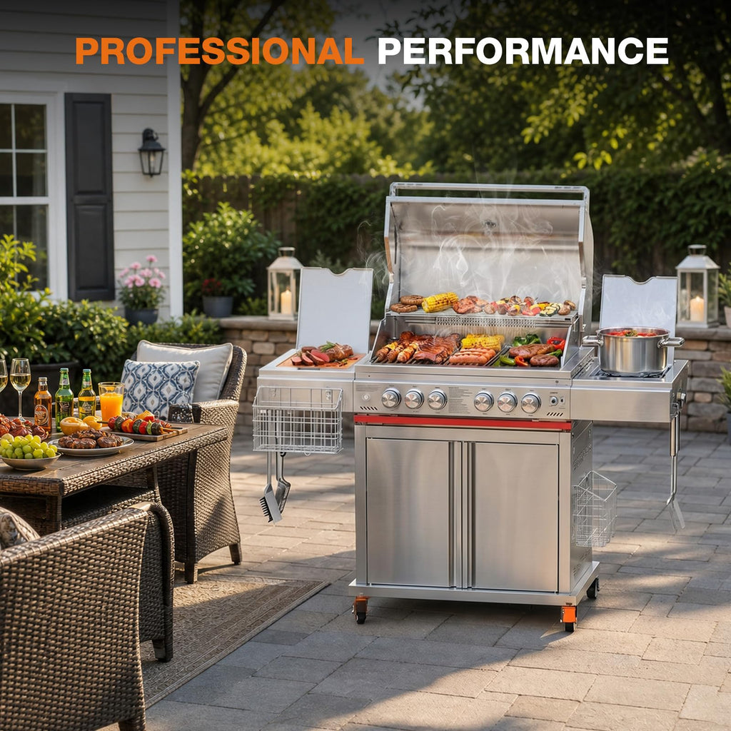 Heavy-duty SUS304 Stainless Steel 6-Burner Propane Gas Grill T952