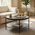 Round Coffee Table with 2-Tier Storage Shelf D70023