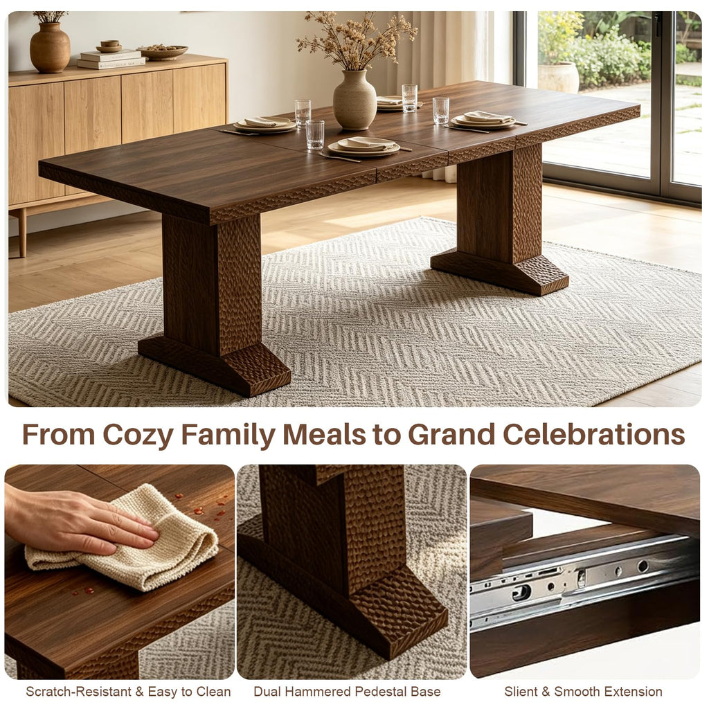 63-94.5 Inch Extendable Dining Table Set with 8 Brown Chairs D507