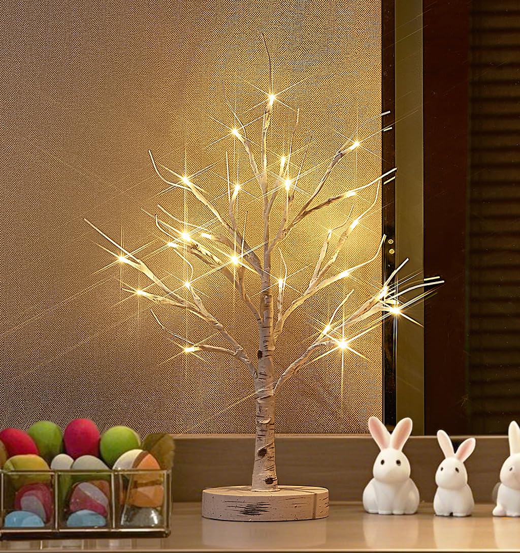 Lighted Birch Tree with Timer 18IN 24 LED H298435
