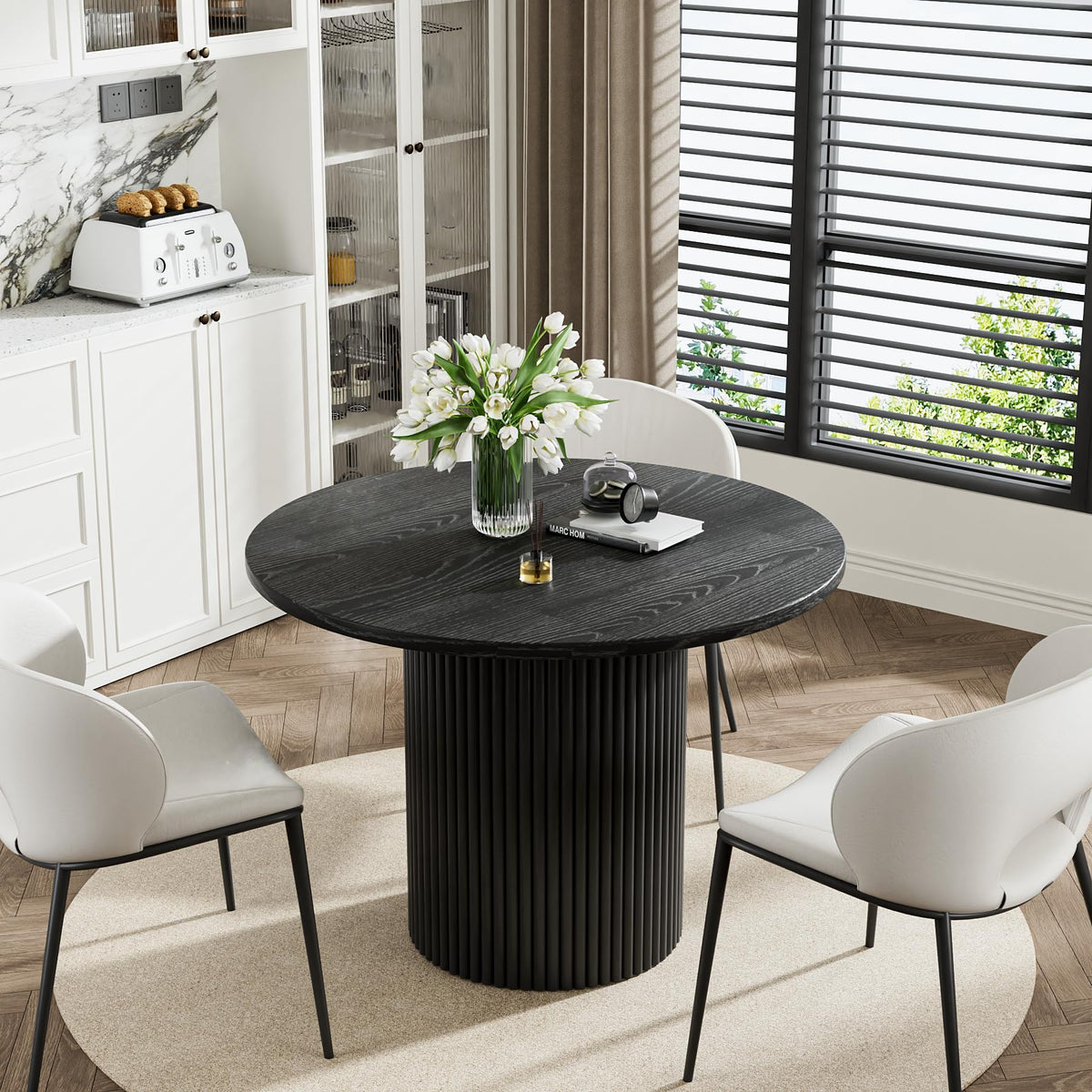 41.7" Round Black Wood Dining Table N86673