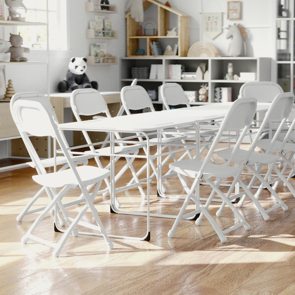 White Kids Plastic Folding Chairs Set of 10 S800269