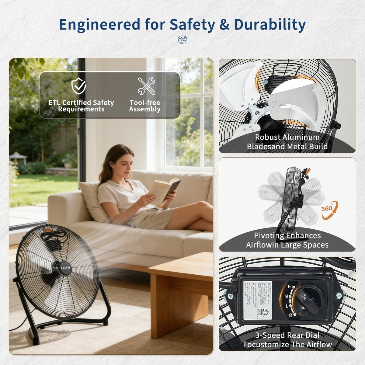 20 Inch 3 Speed High Velocity Industrial Floor Fan O1364