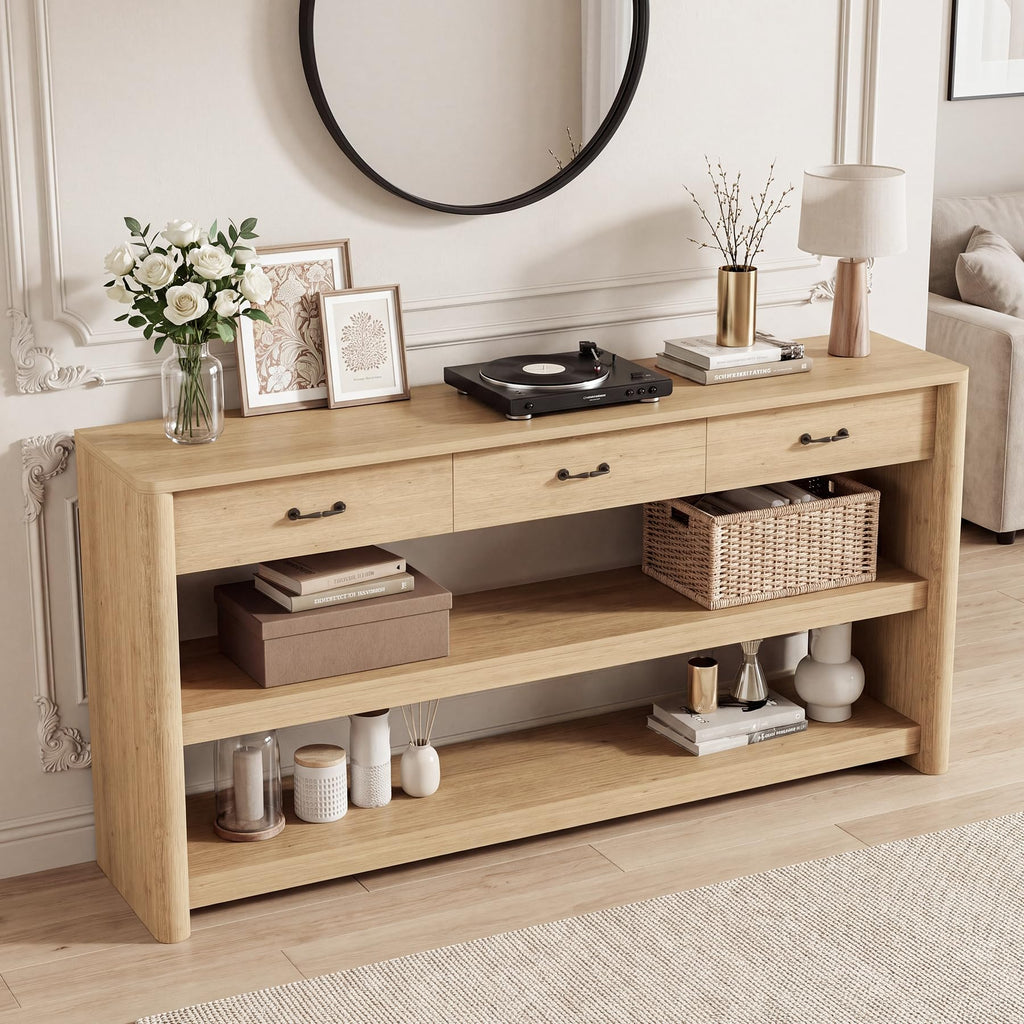 63" Oak Console Table with Storage P556