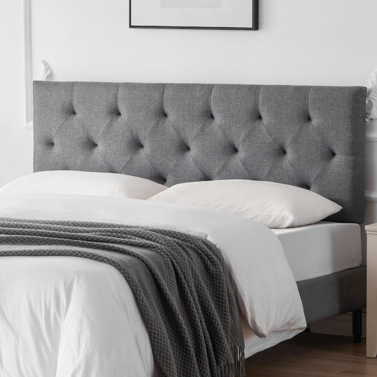 Queen Size Light Gray Linen Headboard L473