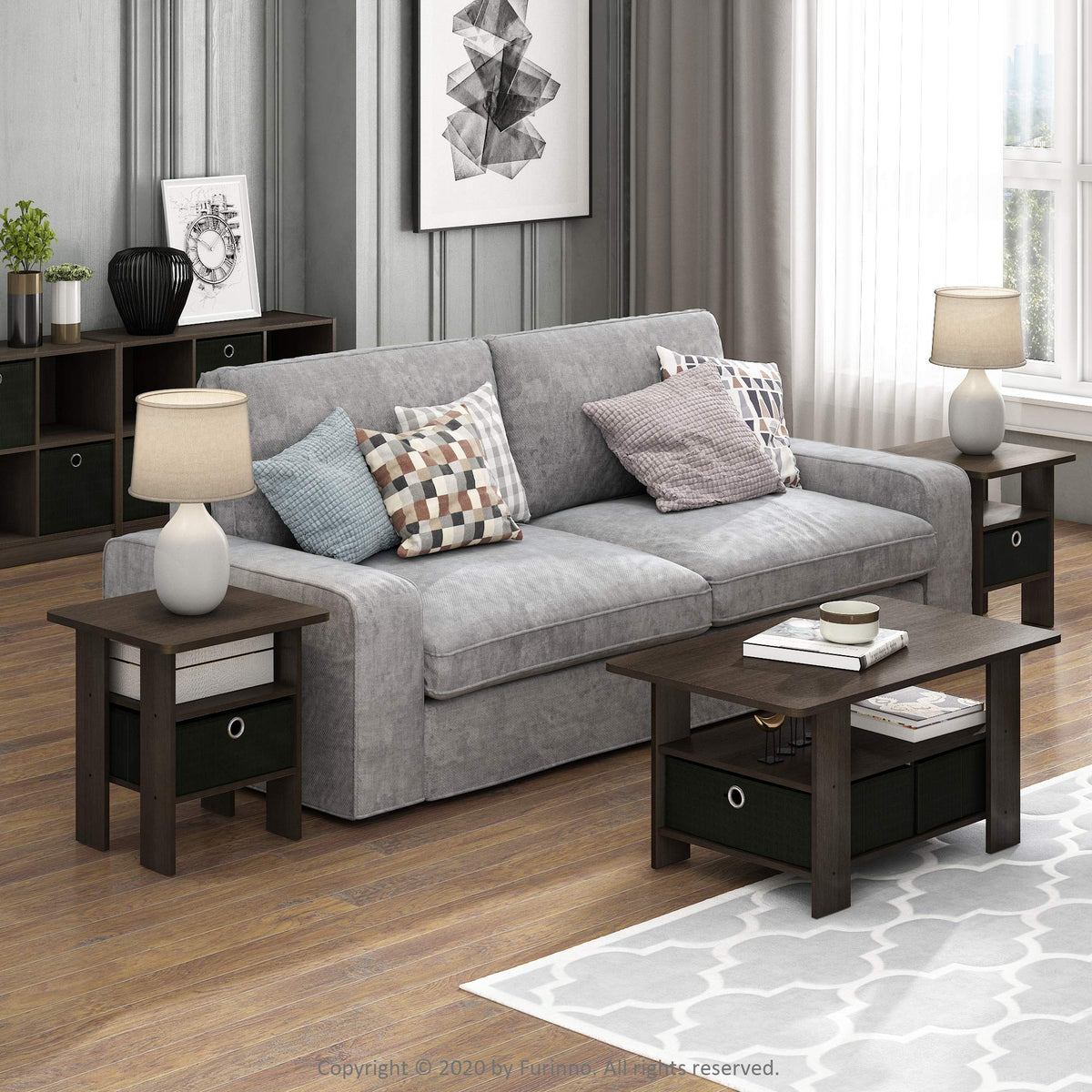 Brown 3-Tier Square Side Table Set of 2 R61885