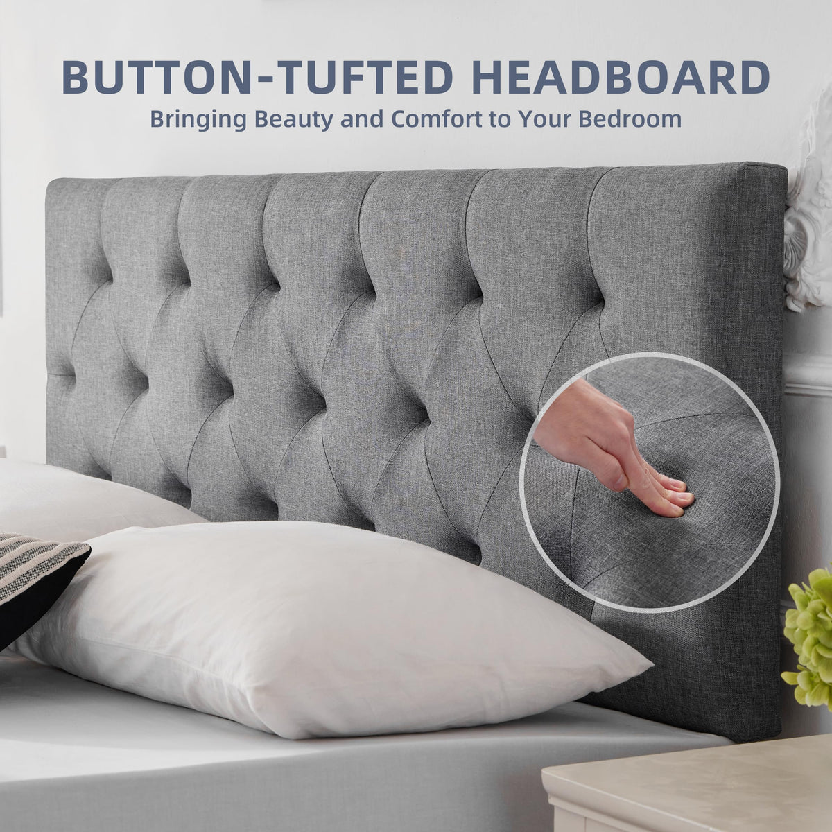 Queen Size Light Gray Linen Headboard L473