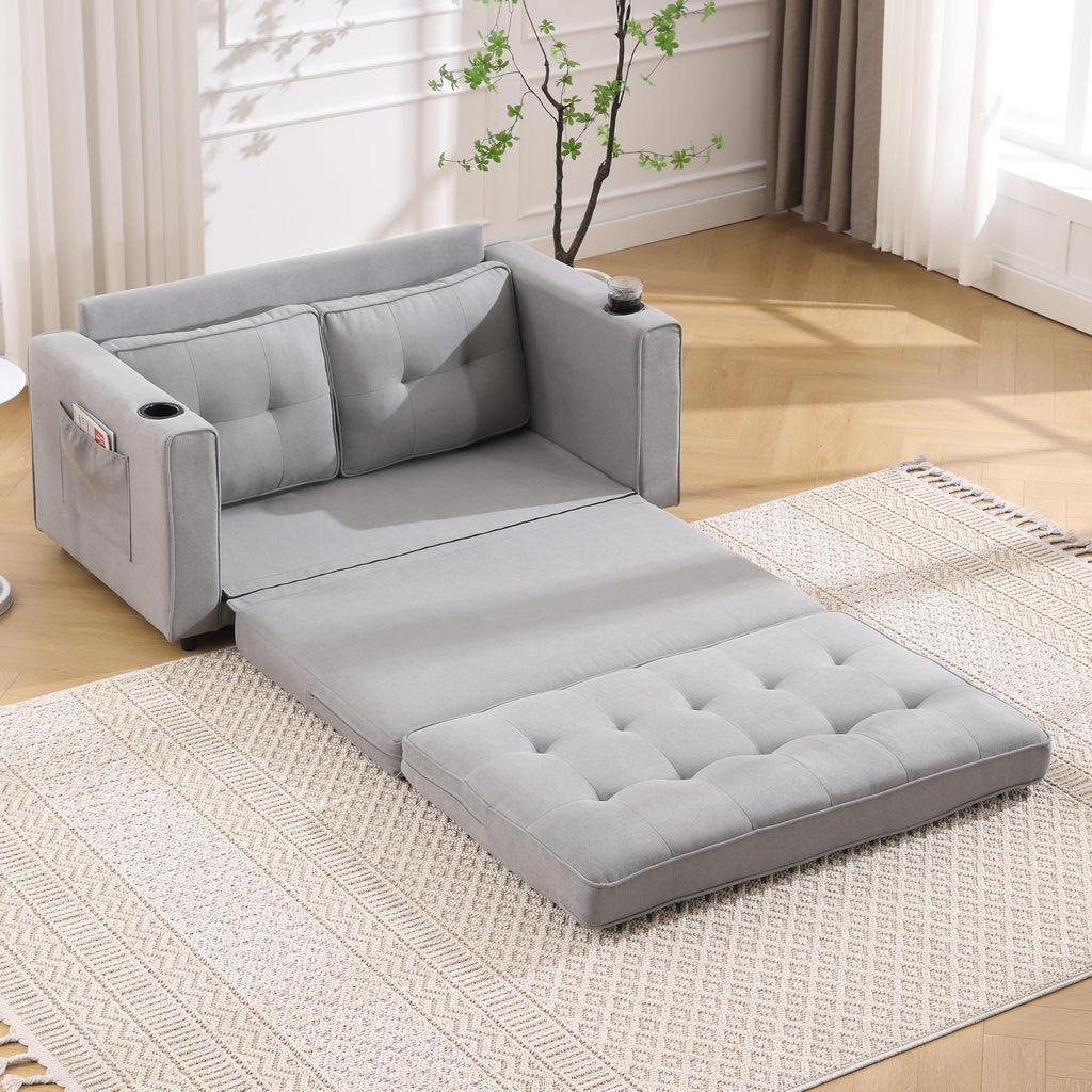 Light Gray Convertible Futon Sofa Bed with Cup Holder R48309
