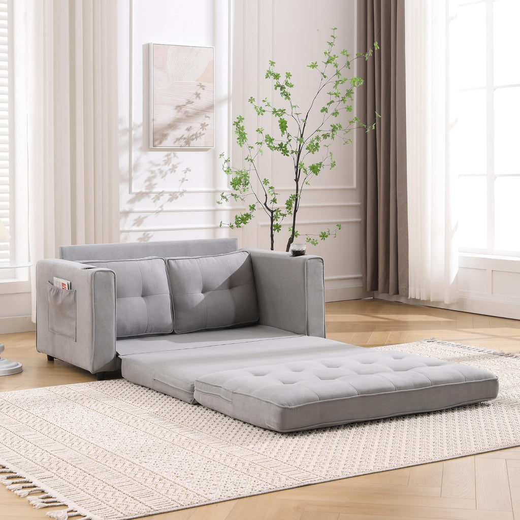 Light Gray Convertible Futon Sofa Bed with Cup Holder R48309