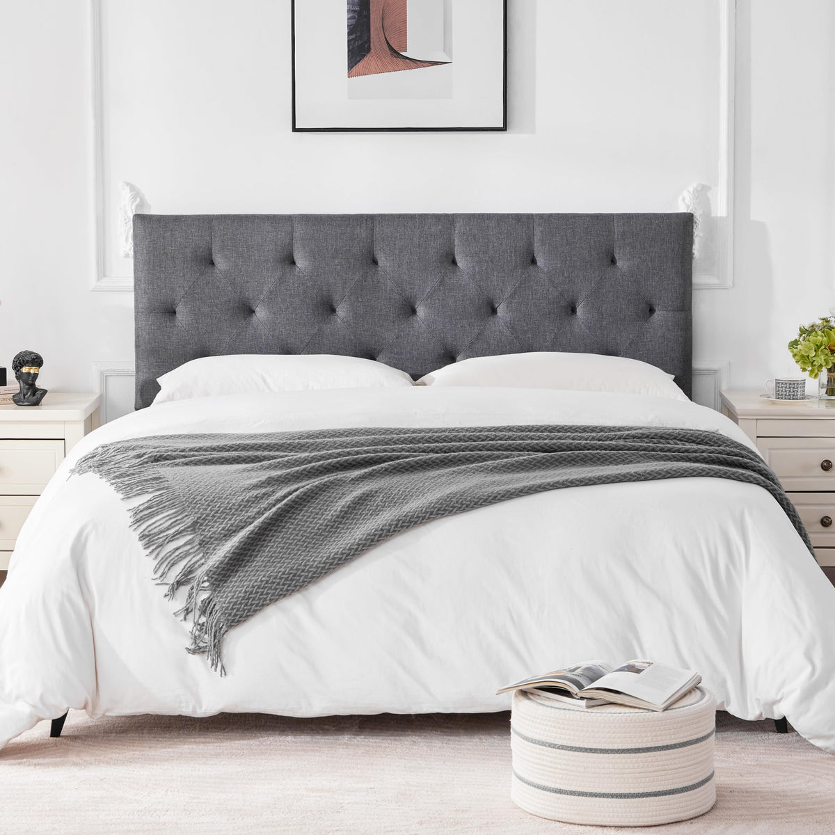 Queen Size Light Gray Linen Headboard L473
