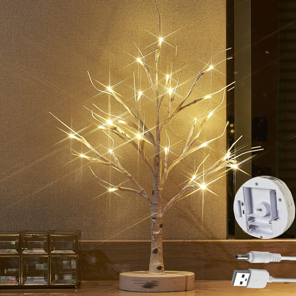 Lighted Birch Tree with Timer 18IN 24 LED H298435