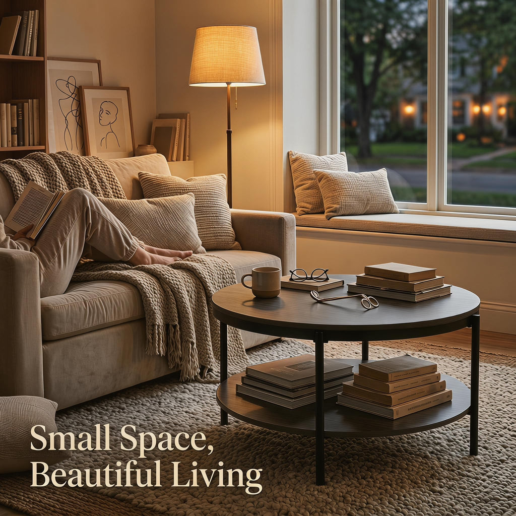 Round Coffee Table with 2-Tier Storage Shelf D70023