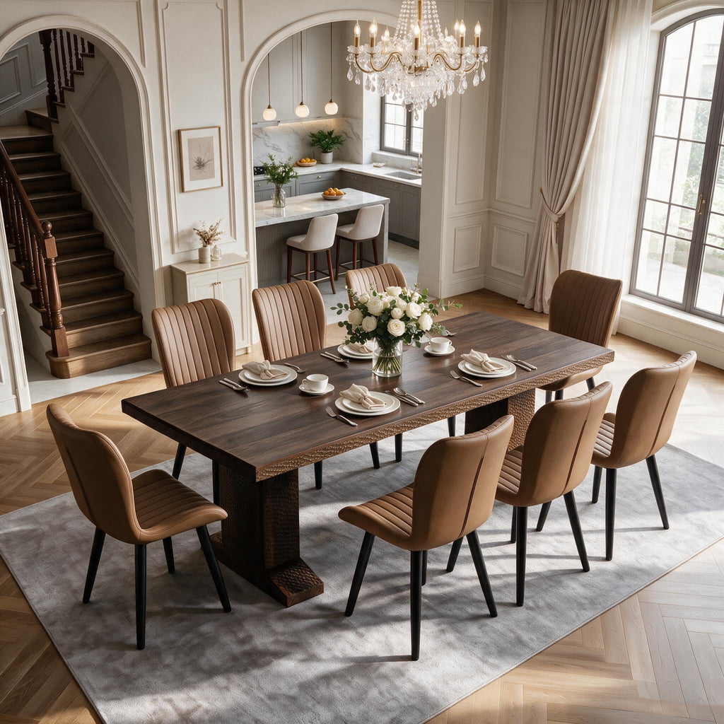 63-94.5 Inch Extendable Dining Table Set with 8 Brown Chairs D507